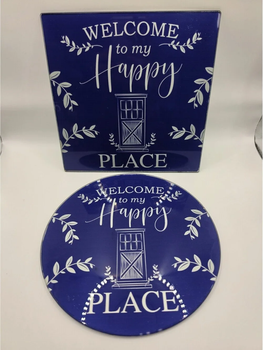 Cooking Concepts Cutting Board Set 2 Piece Glass Round Square Welcome Happy Plac
